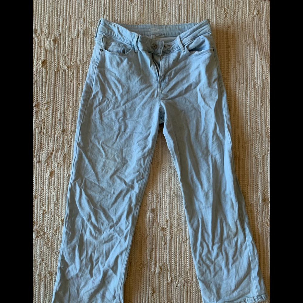 High waisted straight leg striped jeans